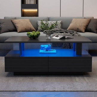 STILVORA Couchtisch schwarz Acryl-LED-wohnzimmertisch mit Bluetooth-Handy-App-Steuerung (Satztisch, Beistelltisch, 1-St, 2 Schubladen), Acryl-LED-wohnzimmertisch, mit Bluetooth-Handy-App-Steuerung
