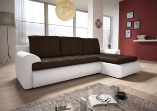 Ecksofa Santi mit schmutzabweisender Stoff - Polsterecke L-Form, Schlafsofa mit Bettkasten, Sofa mit Schlaffunktion, Couch (Weiß + Braun (Madryt 120 + Trinity 08), Ecksofa Rechts)