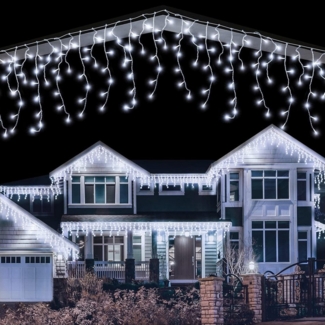 Tukrool LED-Lichterkette Eiszapfenlicht mit Stecker, IP44 wasserdicht, 8 Modi und Timer, Kaltweißes Licht