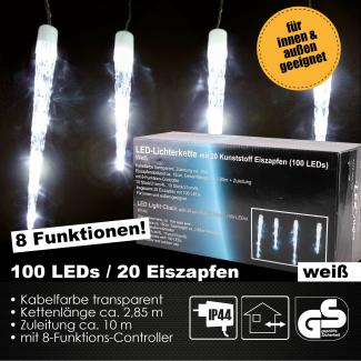 LED Lichterkette 20 Eiszapfen 100 LEDs Außen & Innen 8 Lichteffekte weiß