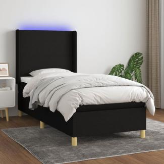 vidaXL Boxspringbett mit Matratze & LED Schwarz 90x190 cm Stoff 3138679