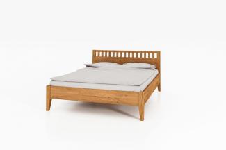 Bett Sydo 5 aus Kernbuche massiv 80x200 cm mit Holzkopfteil und Holzbeinen