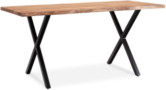 Massivholz Esstisch | Küchentisch mit X-Metallbeinen | Esszimmertisch mit Baumkante | Industrial-Design | Akazienholz Goldbraun 200x100 cm | Kreta von Kadima Design