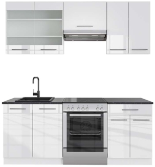 Küchenzeile Fame-Line Weiß Hochglanz/Weiß 200 cm , AP Anthrazit Vicco