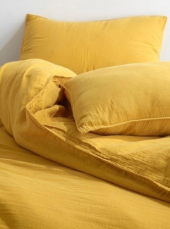 Sandiik Bettwäsche Musselin Bettwäsche im Strahlendem Gelb, Biobaumwolle, mit Reißverschluss aus 100% Bio-Baumwolle
