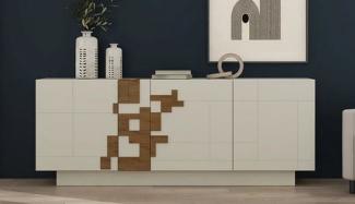 Casa Padrino Luxus Sideboard Creme / Braun 220 x 50,8 x H. 85 cm - Massivholz Schrank mit 4 Türen - Massivholz Möbel - Luxus Möbel - Luxus Einrichtung