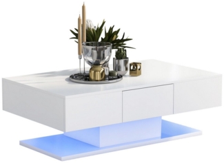 MC Star Couchtisch Wohnzimmer 2 Schubladen Tee mehrere hochglanzige Sofas Schreibtisch (Wohnzimmer moderne Teetisch mit weißen Schubladen Schubladen große Teetisch hochglanzige Sofa Tisch 100cm)