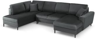 Micadoni 7-Sitzer Samtstoff Panorama Sofa Links mit Box und Schlaffunktion Moghan | Bezug Dark Grey | Beinfarbe Black Ch...