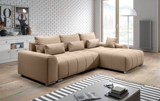 AX LIVING Eckschlafcouch mit Bettkasten Rivolli 260 cm beige
