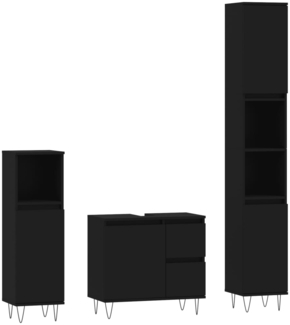 vidaXL 3-tlg. Badmöbel-Set Schwarz Holzwerkstoff 3190222