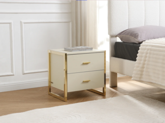 Vente-unique - Nachttisch mit 2 Schubladen - MDF - Beige & Goldfarben - OMBRELIA von Pascal Morabito