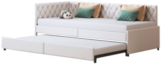 FUROKOY Schlafsofa Daybett Tagesbett Ausziehbett mit Lattenrost, Set 1 Teile, Beige,Samt,AusziehbaresBettsofa,Multifunktionsbett Polsterbett