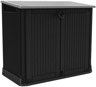 Dmora Gartenschrank Gander, Gartenmöbel, Mehrzweck-Gartenschrank, Container für Balkon oder Garage, 132x72 h114 cm, Schwarz