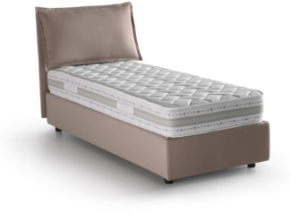 Dmora Einzelbett Arzon, Bettkasten mit Stoffbezug, 100 % Made in Italy, Öffnung vorne, inklusive Matratze 90 x 200 cm, Taupe