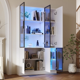 REDOM Vitrine Robuste Spanplatten-Vitrine mit Fernbedienung für LED (Hochschrank, Aktenschrank, 1-St, mit 3 Glastüren & 4 Schränken) mit 10 Fächern, ordentlich sortiert