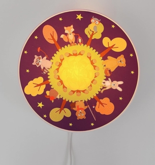 LED Wandleuchte für Kinderzimmer mit Wald Motiven, Schalter & Stecker Ø 25cm