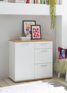 Kommode BC Sideboard mit 3 Schubladen Weiß / Artisan Eiche Nb. ca. 95 x 86 x 38 cm