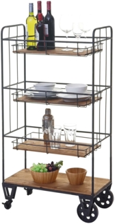 Servierwagen HWC-D78, Regal Küchenhelfer Barwagen Metallregal mit Hängekörben, 4 Ebenen Tanne Holz Vintage 120 x 67 x 32 cm