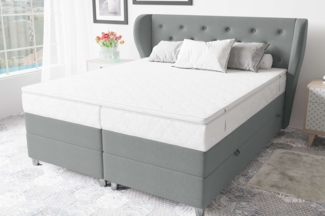 99rooms Hermes Boxspringbett 140x200 cm Strukturstoff INARI Hellgrau Taschen-Federung