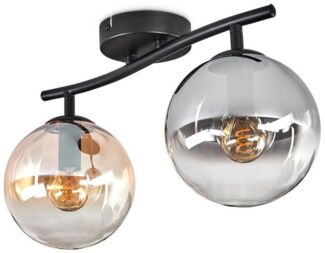 hofstein Deckenleuchte Deckenlampe aus Metall/Glas, Schwarz/Rauchfarben/Klar/Bernsteinfarben, ohne Leuchtmittel, moderne Retro/Vintage-Design Leuchte mit Glasschirmen Ø 15 cm, 2 x E14