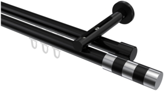 Innenlauf-Gardinenstangen-Set Siteno Mavell 360 cm (geteilt in 2 x 180 cm), 2-läufig, 20 mm Ø Schwarz