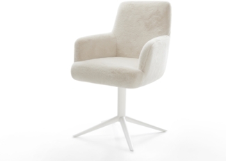 Drehstuhl Heira-Flex mit Armlehnen Plüsch Creme-Weiß Fußkreuz Weiß 360° drehbar Wippfunktion Taschenfederkern
