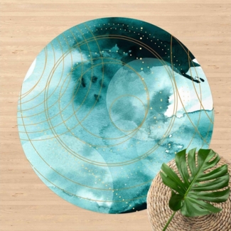 Bilderdepot24 Teppich Vinyl Wohnzimmer Schlafzimmer Flur Küche Muster Abstrakt, rund - türkis glatt, nass wischbar (Küche, Tierhaare) - Saugroboter & Bodenheizung geeignet
