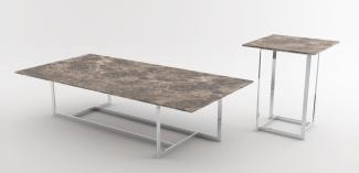 Casa Padrino Luxus Wohnzimmer Set Silber / Braun - 1 Couchtisch mit Marmorplatte & 1 Beistelltisch mit Marmorplatte - Wohnzimmermöbel - Luxus Qualität