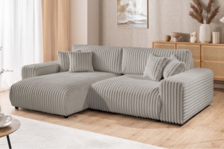 S-Style Möbel Ecksofa Mollis mit Schlaffunktion und Bettkasten aus Plüschcord, mit Wellenfederung