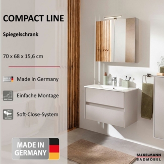 FACKELMANN COMPACT LINE Spiegelschrank 70 cm breit, Grau