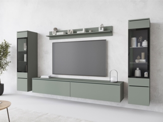 Wohnwand Doppo II, ohne Beleuchtung, Farbe: Nebelgrün