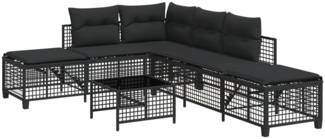 vidaXL 3-tlg. Garten-Ecksofa-Set mit Kissen Schwarz Poly Rattan 365444
