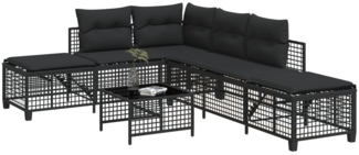 vidaXL 3-tlg. Garten-Ecksofa-Set mit Kissen Schwarz Poly Rattan 365444