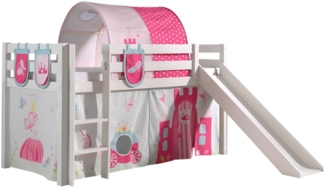 Kinderbett mit Rutsche Karolina Massivholz Weiß Textilset Princess 4