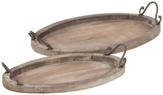 Grafelstein Tablett 2tlg. Tablett COTTAGE braun Holztablett oval mit Metallgriffen Landhau