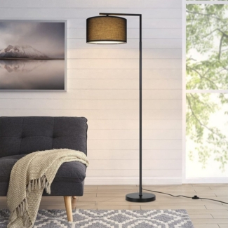 Nettlife Stehlampe Wohnzimmer Vintage Weiß/Schwarz Stoffschirm E27 Bogenlampe Leselampe, mit Fußschalter, LED wechselbar, Schlafzimmer Wohnzimmer Arbeitszimmer