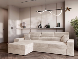 AX LIVING Belek Cord Sofa Beige mit Schlaffunktion & Stauraum 272cm