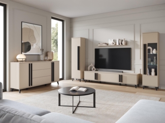 Wohnzimmer-Set Hailea IV (Farbe: Congo / Congo + Schwarzer Graphit, mit weißer LED Beleuchtung)