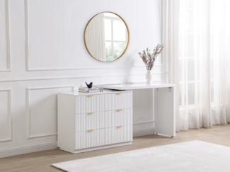 Vente-unique - Kommode mit drehbarer Ecke mit 6 Schubladen - Beige & Goldfarben - DRANOVA von Pascal Morabito