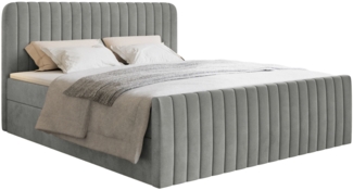 Selsey 'Saliano' Boxspringbett mit Bettkasten, Topper und Samtbezug, Grau, 200x200 cm