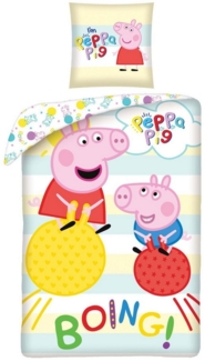 Halantex Bettwäsche Peppa Pig - Peppa Wutz - Wende-Bettwäsche-Set, 135x200 & 80x80, Baumwolle, 100% Baumwolle