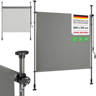 STEELSØN 'Serelia' Senkrechtmarkise mit Handkurbel 200x310 cm, grau, stufenlos höhenverstellbar, wetterfest und UV-beständig, Klemmmarkise ohne Bohren, ausziehbare Vertikalmarkise