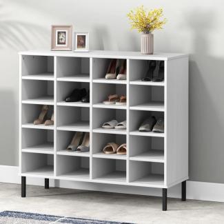 vidaXL Schuhregal OSLO mit Metallbeinen Weiß 95x35x86 cm Massivholz 350999