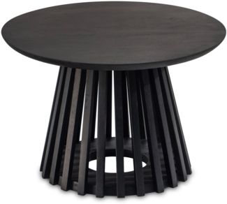 Couchtisch 60 x 60 x 41 cm Mango Massivholz Schwarz Sofatisch Rund, Design Wohnzimmertisch mit Gittergestell, Kaffeetisch Wohnzimmer Modern