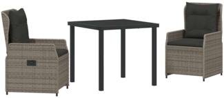 vidaXL Garten Essgruppe 3 pcs Grau Poly-Rattan 3380953
