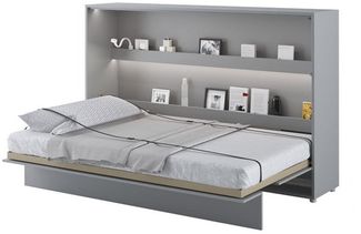 MEBLINI Schrankbett Bed Concept - BC-05 - 120x200cm Horizontal - Grau Matt - Wandbett mit Lattenrost - Klappbett mit Schrank - Wandklappbett - Murphy Bed - Bettschrank
