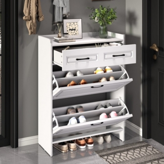 BlingBin Schuhschrank Schuhregal Schuhkipper (Kann in Fluren,Türen,Wohnzimmern und Büros aufgestellt werden, 1-St, mit 4 Fächern und 1 Schublade) 80×34×107.5cm,MDF,weiß