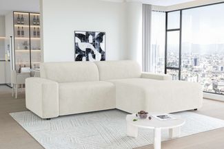 99rooms Tivoli Ecksofa Cordstoff POSO Creme Rechts ohne Kissen