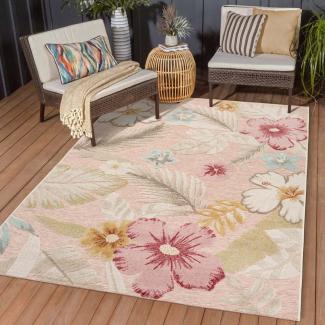 TaraCarpet Teppich TaraCarpet In und Outdoor Teppich Fantasy Blossom, rechteckig, Höhe: 5 mm, Blüten rose Wohnzimmer Balkon Terrasse Esszimmer 120X160