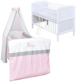 Baby-Delux Komplettbett Babybett Natalie Komplettset Beißschienen, 10-tlg, Kinderbett 70x140 cm weiß, Bettset verschiedene Designs